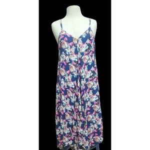 She + Sky Strappy Floral Maxi Lined Dress Summer Asymmetrical Hem